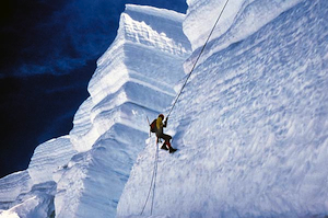 Rappelling down a serac in one of Mt Baker's massive icefalls. Keith Gunnar