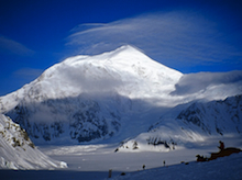 Mount Foraker from Denali Base Camp. The upper part of the Sultana Ridge forms the righthand skyline.